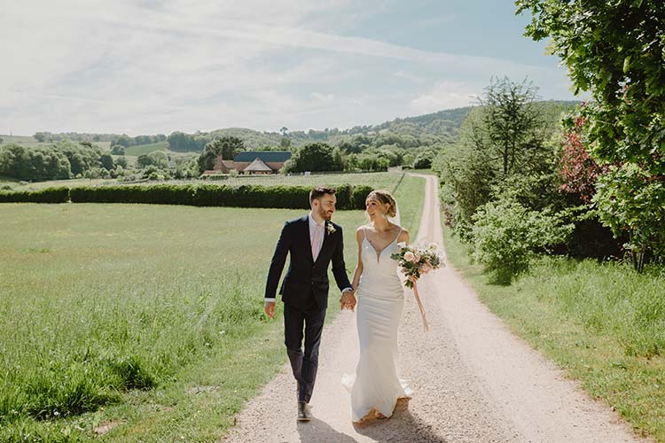 Spring wedding bride groom vineyard