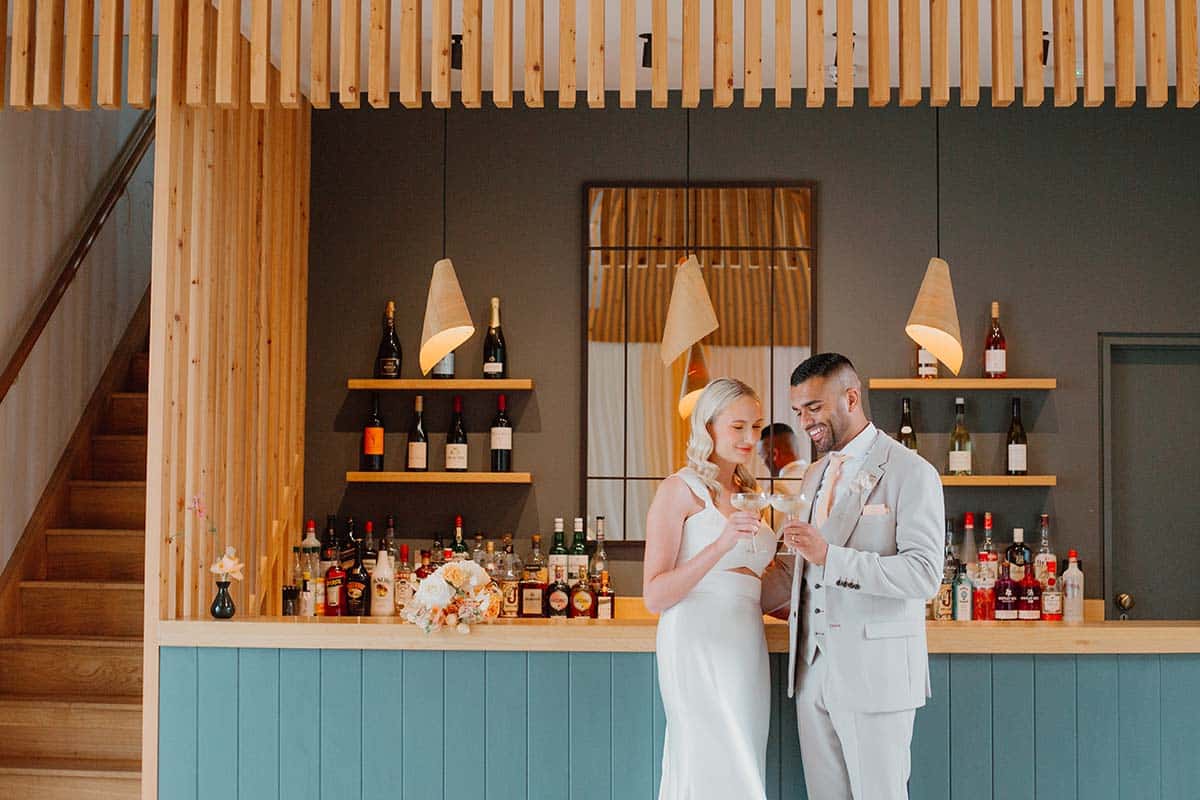 Barn Wedding Couple At Bar