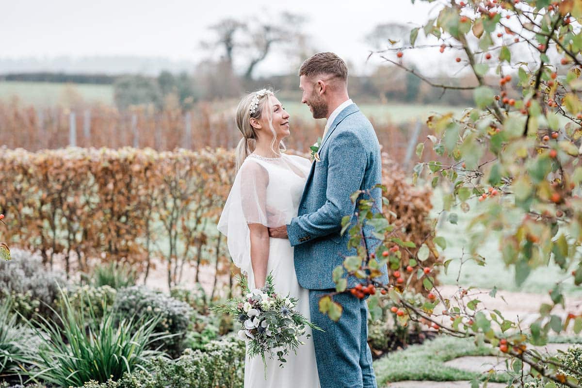 Winter Vineyard Wedding Couple