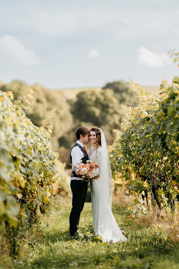 Autumn Vinyard Wedding Couple