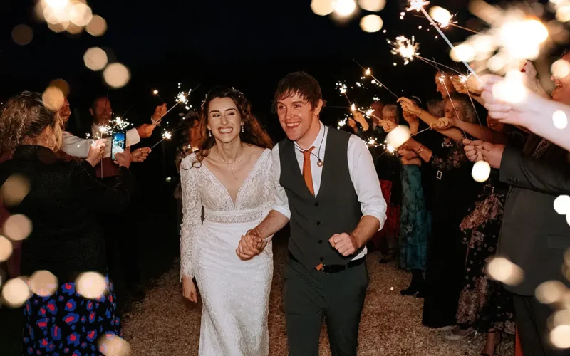 Newly Weds Leaving Wedding Party Sparklers